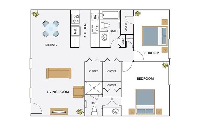 2 beds, 2 baths, 966 sqft, $937