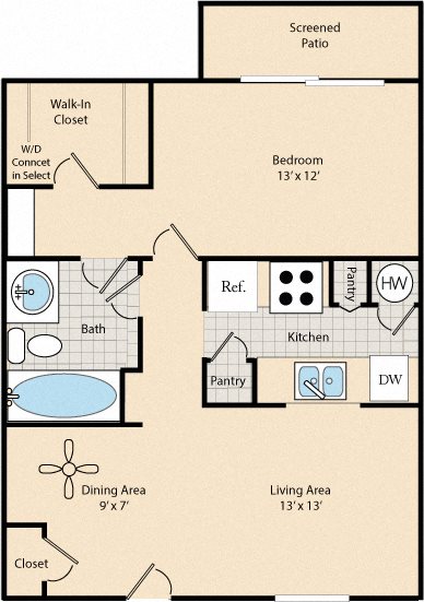 1 bed, 1 bath, 690 sqft, $1,382