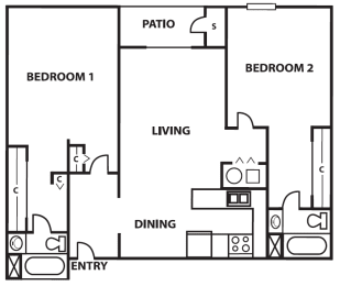 2 beds, 2 baths, 1,203 sqft, $1,369