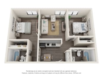 2 beds, 2 baths, 716 sqft, $1,452