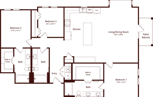 3 beds, 3 baths, 1,674 sqft, $2,905, Unit 1319