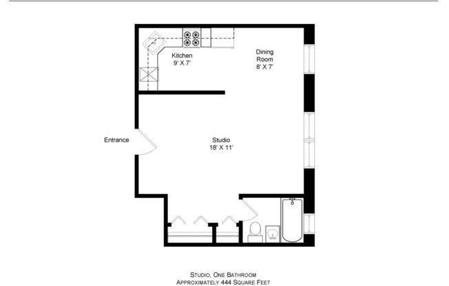 Studio, 1 bath, 475 sqft, $1,195, Unit 207
