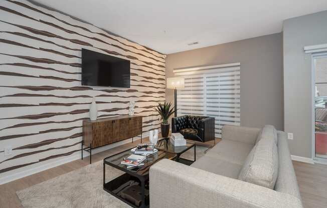 a living room with a couch and a coffee table