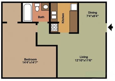 1 bed, 1 bath, 610 sqft, $864