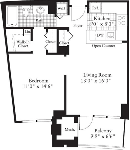 1 bed, 1 bath, 623 sqft, $2,242