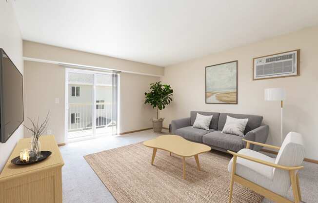 Bright Living Room at Sunset Ridge Apartments in Bismarck, ND