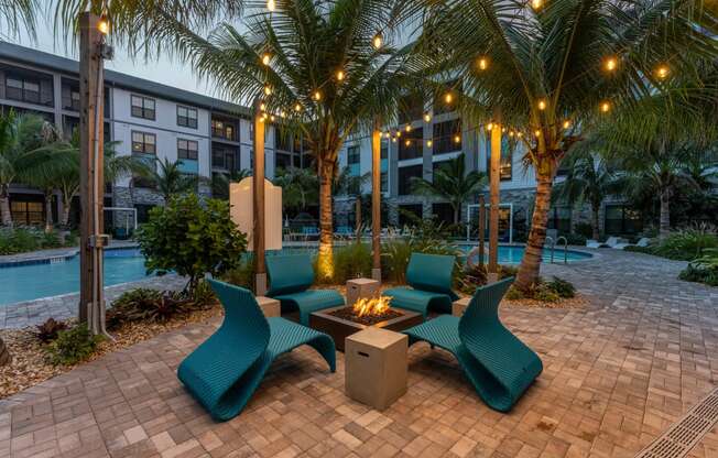 Outdoor Fire Pit During Twilight at AxisOne, Stuart, FL