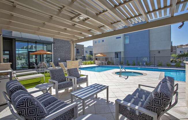 Pool patio at Senderos at South Mountain in Phoenix AZ September 2020