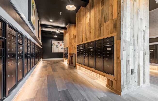 mail room at the cannery at the packing district apartments