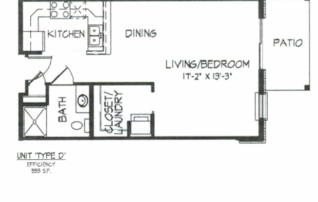 Studio, 1 bath, 553 sqft, $1,795