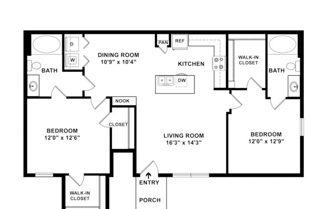 2 beds, 2 baths, 1,124 sqft, $1,555