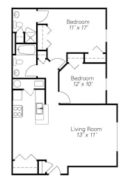 2 beds, 2 baths, 934 sqft, $1,250