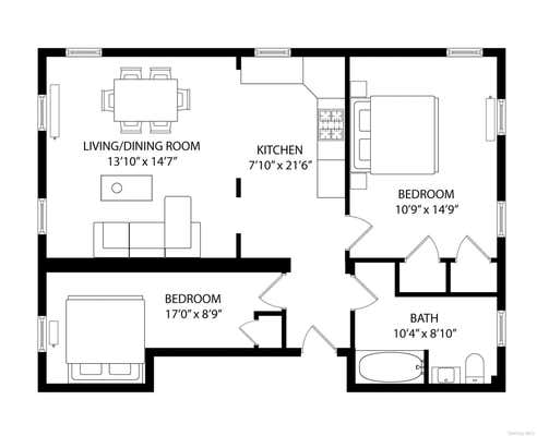 2 beds, 1 bath, $3,195, Unit 2