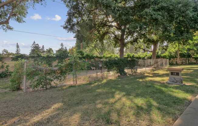 the backyard of a house with a fence and a tree at Summerwood Apartments, California, 95050