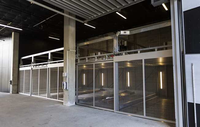 the inside of a large building with a large glass door at Analog PDX, Oregon