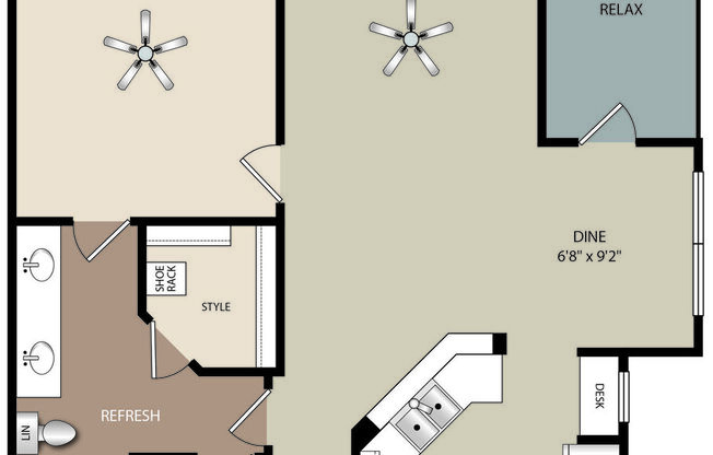 1 bed, 1 bath, 861 sqft, $1,460