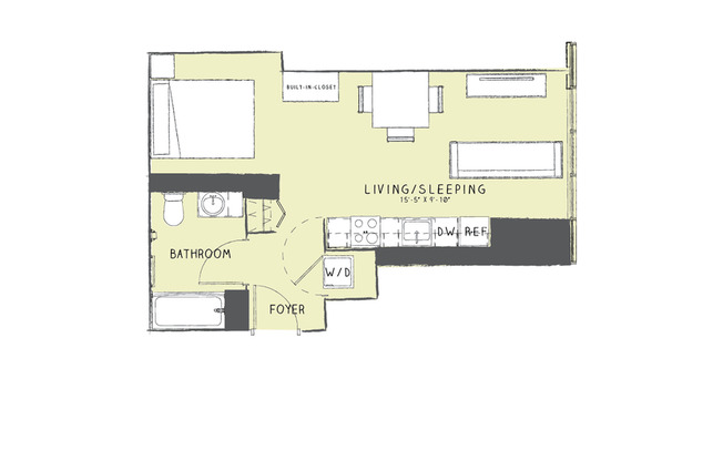 Studio, 1 bath, 484 sqft, $2,320, Unit 2103