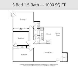 3 beds, 1.5 baths, 1,000 sqft, $1,545
