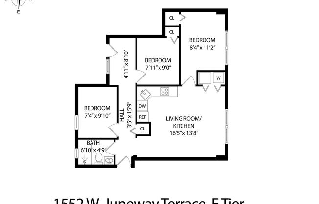 3 beds, 1 bath, 524 sqft, $2,200, Unit 1552-3E