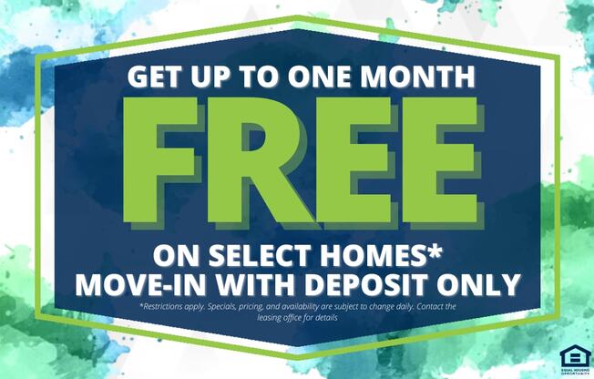 A promotional image offering a free month on select homes with a move-in deposit only.