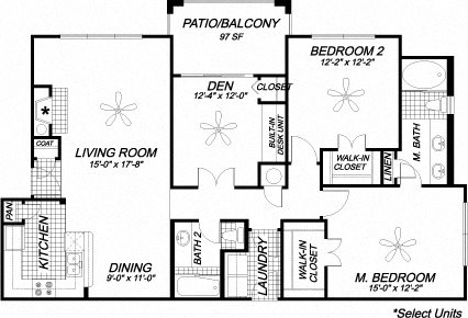 2 beds, 2 baths, 1,352 sqft, $2,288