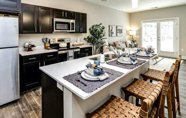 Large kitchens with quarts countertops at The Westline at Flanagan Lake in Omaha, NE
