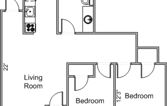 2 beds, 1 bath, 600 sqft, $2,249, Unit 45R-305