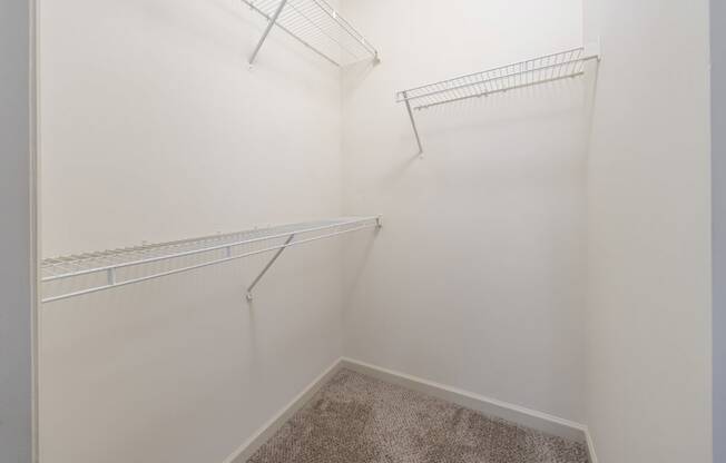 The Hendrix Apartments in Atlanta primary bedroom closet with shelving at The Hendrix, Georgia