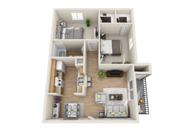 2 beds, 1 bath, 864 sqft, $963