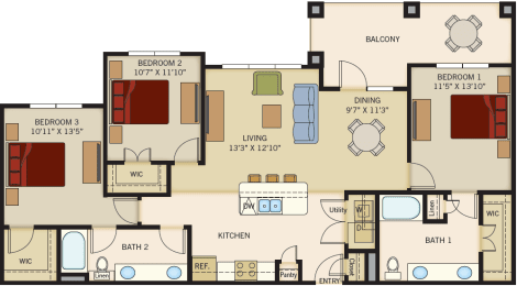 3 beds, 2 baths, 1,276 sqft, $2,062