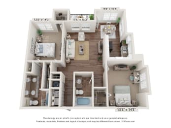 2 beds, 2 baths, 1,247 sqft, $1,511