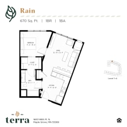 1 bed, 1 bath, 670 sqft, $1,572