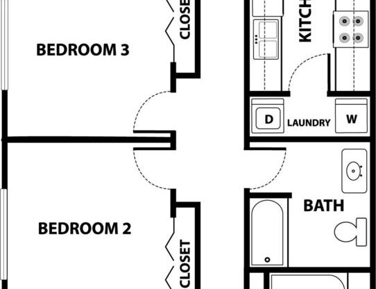 Three Bedroom: Beds - 3: Baths - 2: SqFt Range - 989 to 989