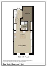 a floor plan of a small apartment at Gaar Scott Historic Lofts, Minnesota