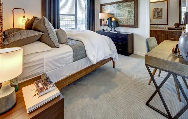 Bedroom With Expansive Windows at The Alden at Cedar Park, Texas, 78613