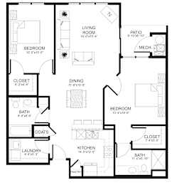 2 beds, 2 baths, 1,133 sqft, $1,299