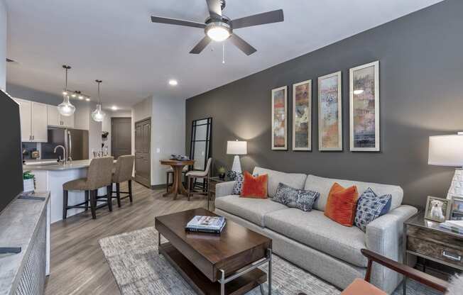 a living room with a couch and a coffee table