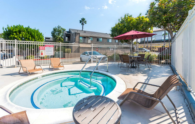 The Outdoor Community Hot Tub/Spa at Meadow Creek Apartments in San Marcos, CA