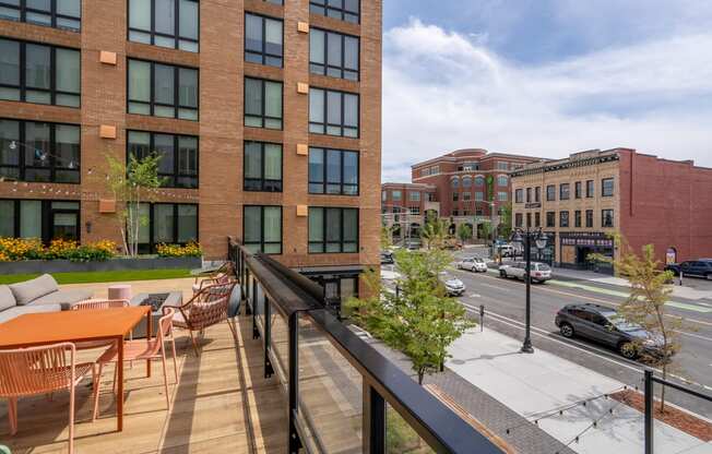 The Warren Apartments patio with view of street