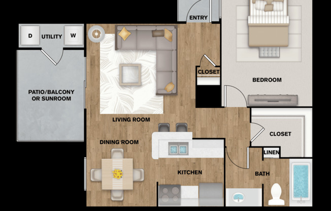 1 bed, 1 bath, 637 sqft, $1,097