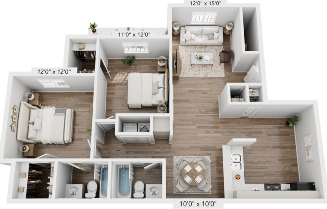 2 beds, 2 baths, 1,078 sqft, $1,635