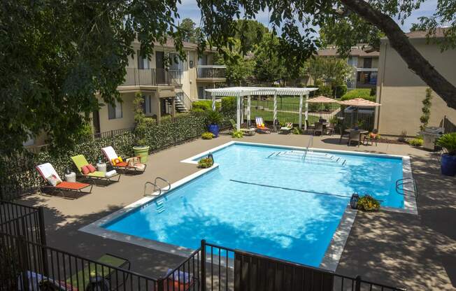Abby Creek swimming pool view from an upstairs patio