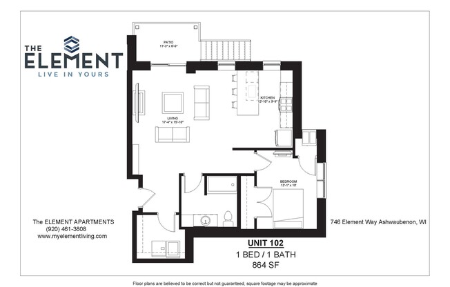1 bed, 1 bath, 825 sqft, $1,500, Unit 102