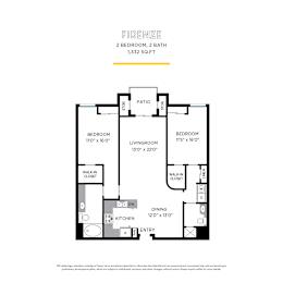 2 beds, 2 baths, 1,332 sqft, $3,540