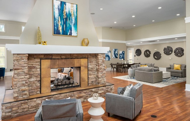 Fireplace Lounge at Abberly Place at White Oak Crossing Apartments, HHHunt Corporation, Garner, North Carolina