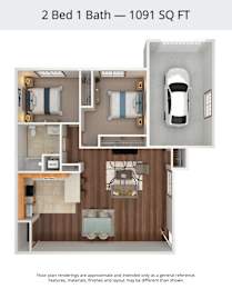 2 beds, 1 bath, 1,091 sqft, $1,631