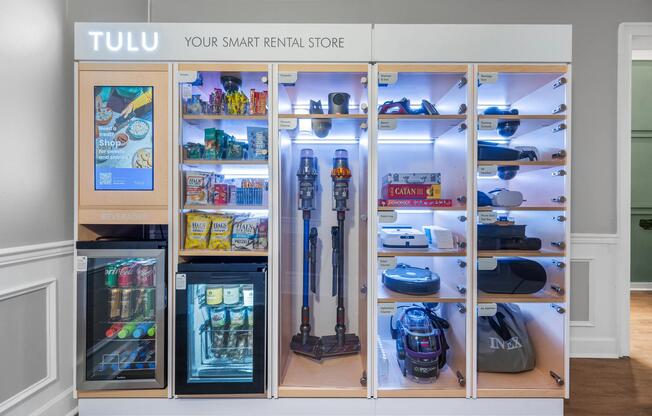 TULU smart rental market offering convenient access to household essentials, snacks, beverages, and on-demand equipment right within the community.
