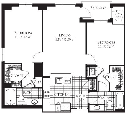 2 beds, 2 baths, 1,108 sqft, $2,457, Unit 0807
