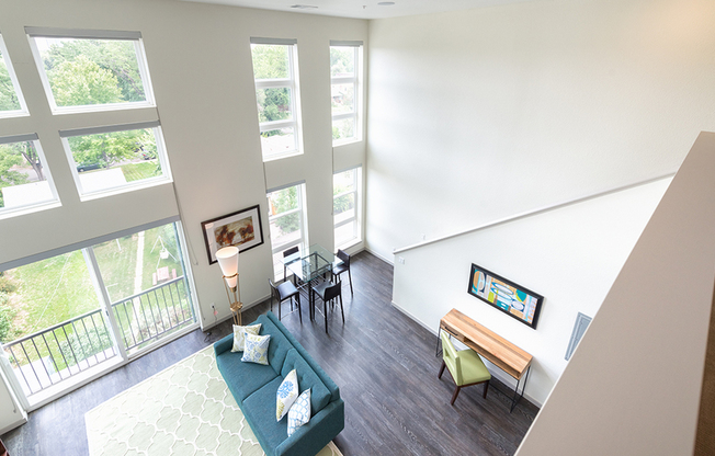 A view from the top with floor to ceiling windows