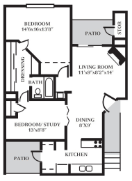 2 beds, 1 bath, 821 sqft, $1,040